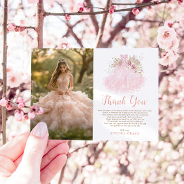 Tarjeta De Agradecimiento Foto De Vestido Blanda De Boho Rosa Quinceañera