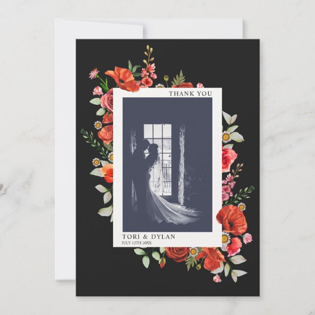 Tarjeta De Agradecimiento Foto de Wildflowers Dark Boda (Anverso)