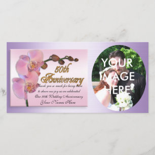 Tarjeta De Agradecimiento Foto del 50 aniversario Gracias Orquídeas Rosadas