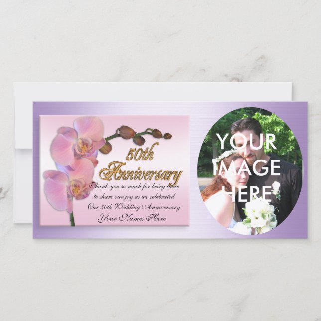 Tarjeta De Agradecimiento Foto del 50 aniversario Gracias Orquídeas Rosadas (Anverso)