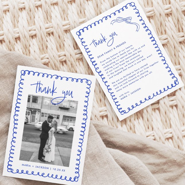 Tarjeta De Agradecimiento Foto del Boda azul francés dibujada a mano (Subido por el creador)