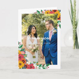 Tarjeta De Agradecimiento Foto del Boda Boho Florals amarillo dorado