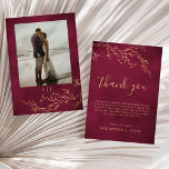 Tarjeta De Agradecimiento Foto del Boda botánico Crimson Red & Gold<br><div class="desc">Tarjeta de agradecimiento para Boda botánico Crimson Red & Gold</div>