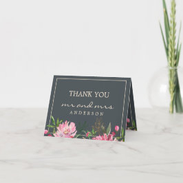 Tarjeta De Agradecimiento Foto del Boda Botánico Floral Ruby Pink Peony