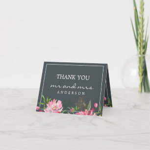 Tarjeta De Agradecimiento Foto del Boda Botánico Floral Ruby Pink Peony