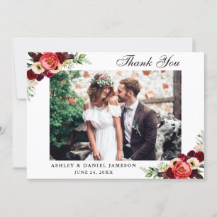 Tarjeta De Agradecimiento Foto del Boda Burgundy Floral Boho
