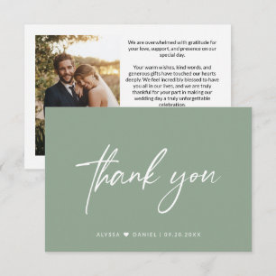 Tarjeta De Agradecimiento Foto del boda de guión casual Rustic Sage Green