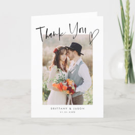 Tarjeta De Agradecimiento Foto del Boda Minimalista del Corazón de Script Ca