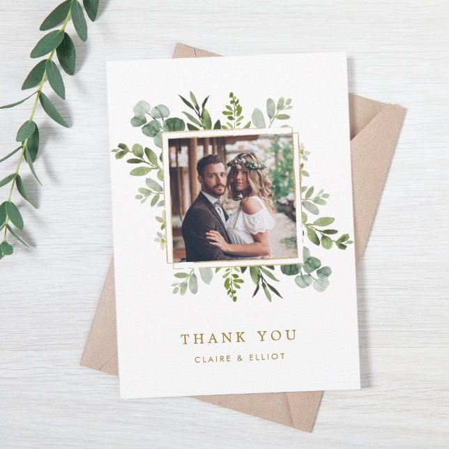 Tarjeta De Agradecimiento Foto del Boda verde oro botánico (Subido por el creador)