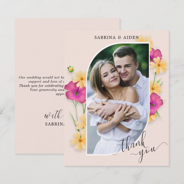 Tarjeta De Agradecimiento Foto del Boda Wild Floral Meadow (Anverso / Reverso)