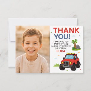 Tarjeta De Agradecimiento Foto del cumpleañero con Monster Truck
