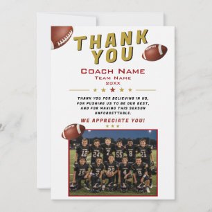 Tarjeta De Agradecimiento Foto del equipo de fútbol americano entrenador