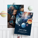 Tarjeta De Agradecimiento Foto del niño de color de agua del espacio exterio<br><div class="desc">Foto del niño de color de agua del espacio exterior Primer cumpleaños Tarjeta de agradecimiento</div>
