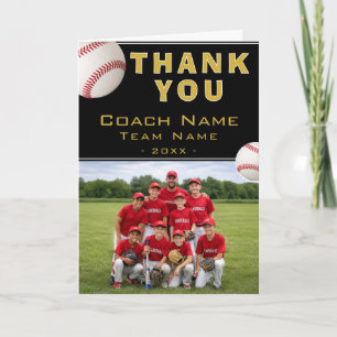 Tarjeta De Agradecimiento Foto del nombre del equipo del entrenador de béisb