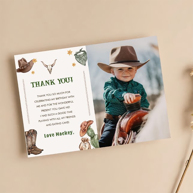 Tarjeta De Agradecimiento Foto del partido de cumpleaños de Cowboy Rústico O (Subido por el creador)