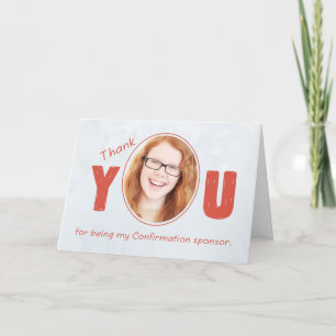 Tarjeta De Agradecimiento Foto del patrocinador de la confirmación Gracias,