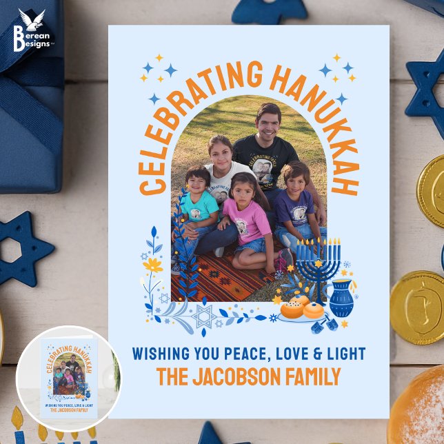 Tarjeta De Agradecimiento Foto del Personalizable de la FAMILIA HANUKKAH (Celebrating HANUKKAH card with CUSTOMIZABLE PHOTO AND TEXT for your family. Matching gifts available)