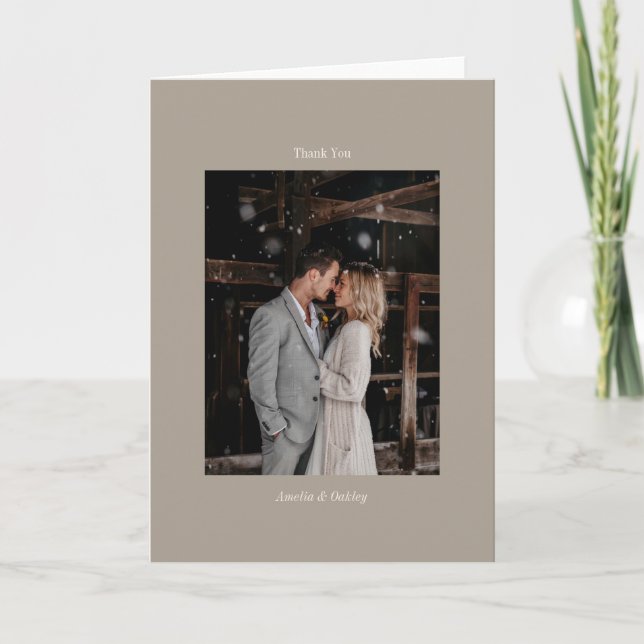 Tarjeta De Agradecimiento Foto del Personalizado de bodas elegante de taúpe  (Anverso)