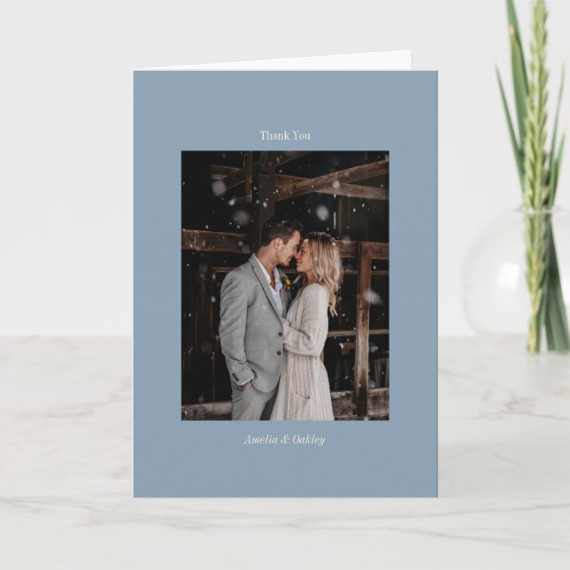Tarjeta De Agradecimiento Foto del Personalizado de la boda elegante azul tu (Anverso)