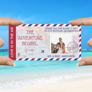 Tarjeta De Agradecimiento Foto del Personalizado del Boda del mapa mundial d