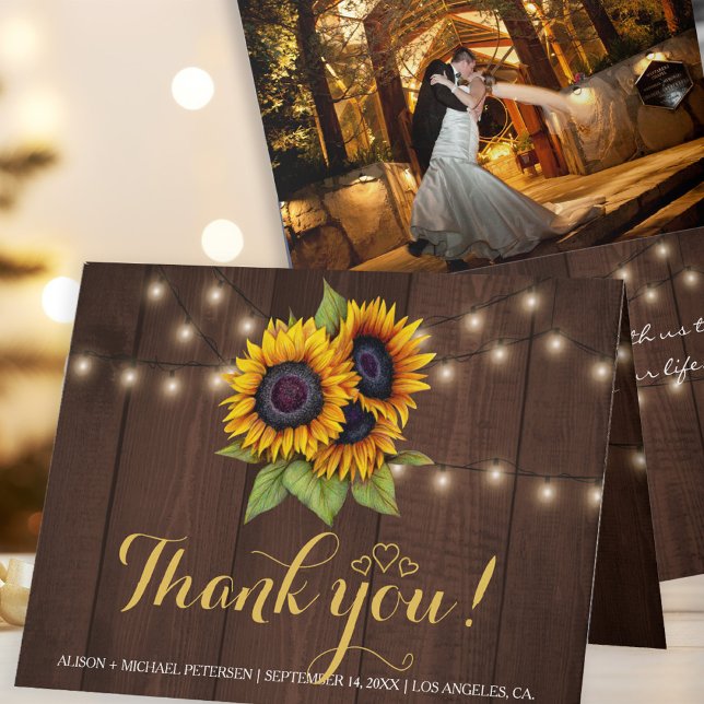 Tarjeta De Agradecimiento Foto dentro de girasoles rústicos gracias boda (Subido por el creador)