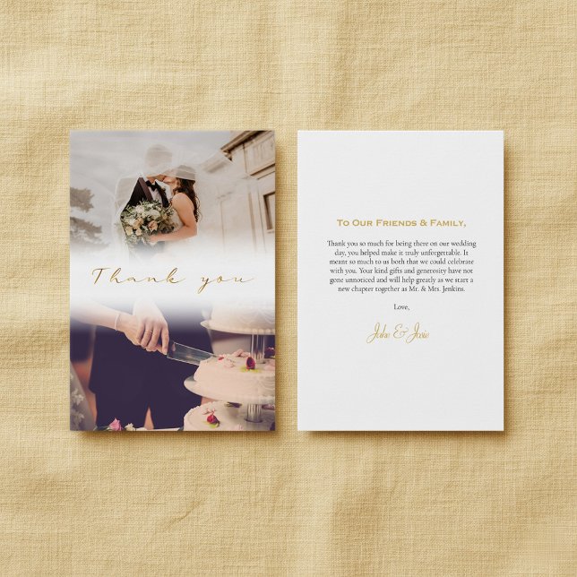 Tarjeta De Agradecimiento Foto doble boda, guión oro elegante (Subido por el creador)