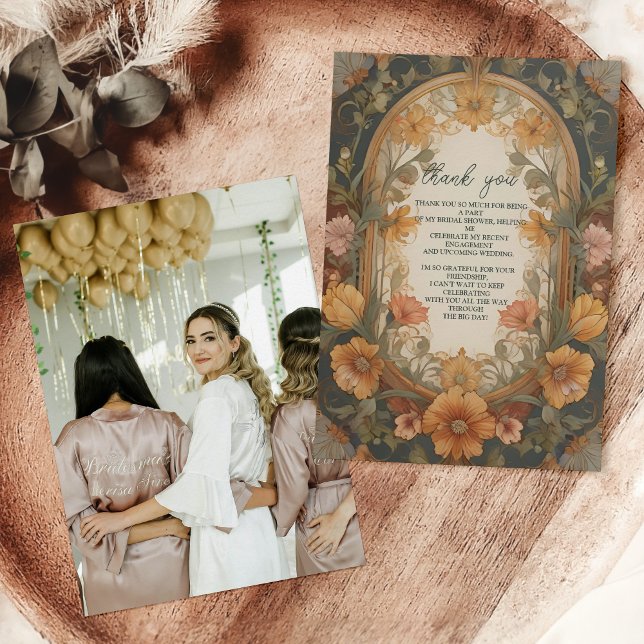 Tarjeta De Agradecimiento Foto: Ducha nupcial de Art Nouveau floral antigua (Subido por el creador)