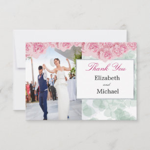 Tarjeta De Agradecimiento Foto Elegante Boda Rosa Gracias Postcard