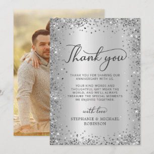 Tarjeta De Agradecimiento Foto elegante con brillo plateado para el 25º aniv