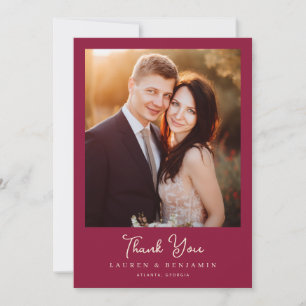 Tarjeta De Agradecimiento Foto elegante de color granate romántico