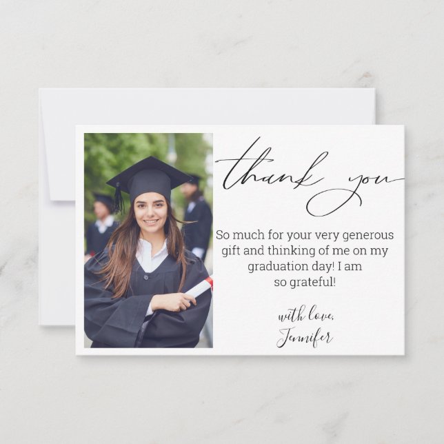 Tarjeta De Agradecimiento foto elegante de graduación de guiones (Anverso)