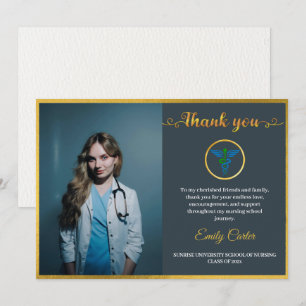 Tarjeta De Agradecimiento Foto elegante de graduación de la escuela de medic