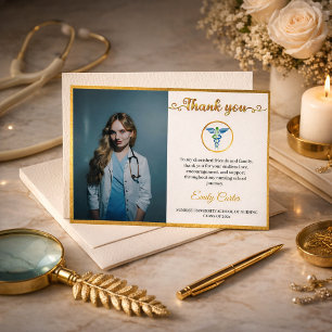 Tarjeta De Agradecimiento Foto elegante de graduación de la escuela de medic