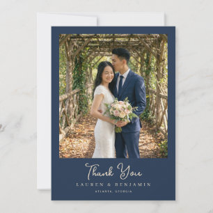 Tarjeta De Agradecimiento Foto elegante de navy romántico