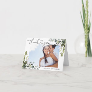 Tarjeta De Agradecimiento FOTO Elegante Eucalyptus Greenery Boda