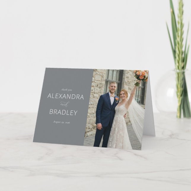 Tarjeta De Agradecimiento Foto Elegante Gris Alegre (Anverso)