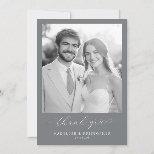 Tarjeta De Agradecimiento Foto elegante gris sofisticado (Anverso)