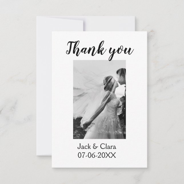 Tarjeta De Agradecimiento Foto elegante simple moderno gracias boda  (Anverso)