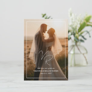 Tarjeta De Agradecimiento Foto en blanco y negro Chic de boda moderna
