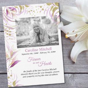 Tarjeta De Agradecimiento Foto en blanco y negro Delicado follaje rosa y dor