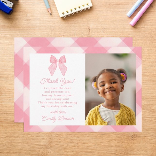 Tarjeta De Agradecimiento Foto estética personalizada de Coquette Bow rosa (Subido por el creador)