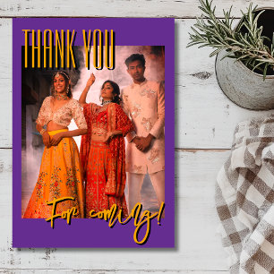 Tarjeta De Agradecimiento Foto familiar de la fiesta Diwali de moda en púrpu