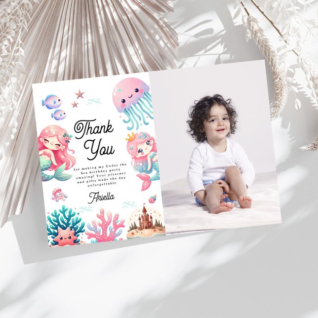 Tarjeta De Agradecimiento Foto Fiesta de Cumpleaños de Niños Sirenas Bajo el (Subido por el creador)