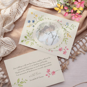 Tarjeta De Agradecimiento Foto Floral Boda Marfil