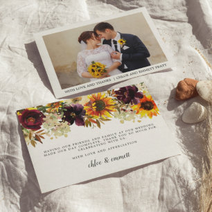 Tarjeta De Agradecimiento Foto floral de girasoles de otoño boda