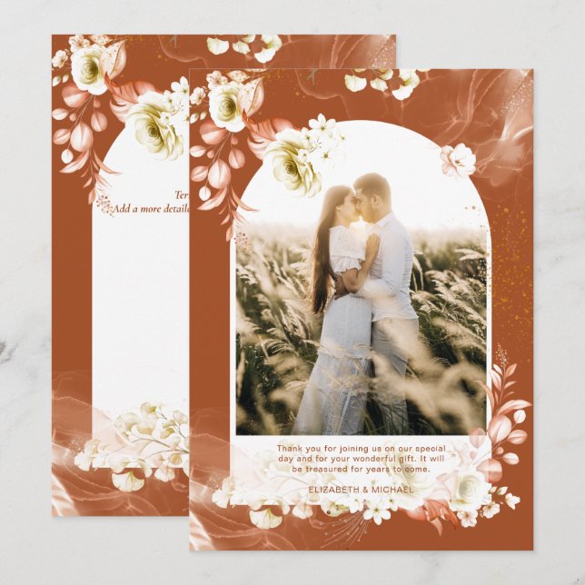 Tarjeta De Agradecimiento FOTO floral de Terracota moderna GRACIAS (Anverso / Reverso)
