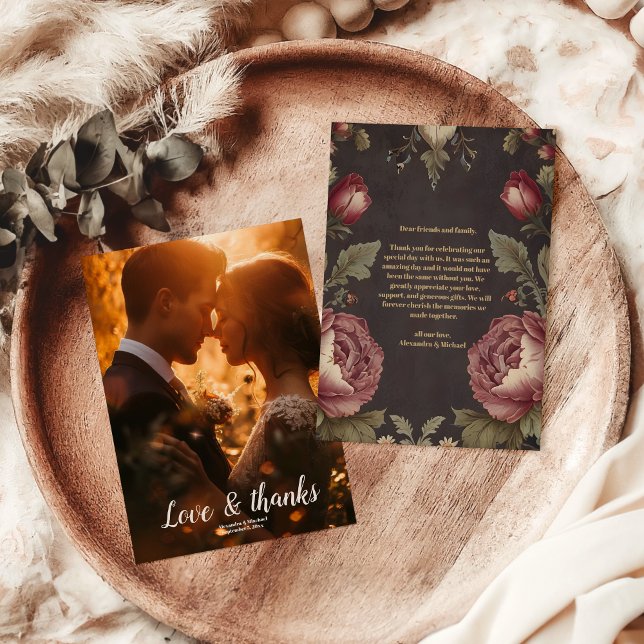 Tarjeta De Agradecimiento Foto Floral Gótico Victoriano Boda (Subido por el creador)