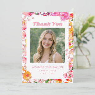 Tarjeta De Agradecimiento Foto floral naranja rosa graduación 2026 estética