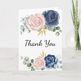 Tarjeta De Agradecimiento Foto floral rosa azul marino