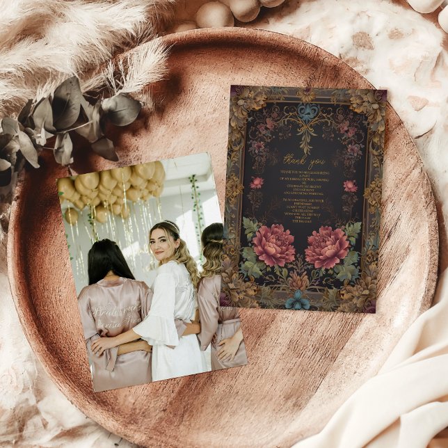 Tarjeta De Agradecimiento Foto Floral Victoriana Gótica Bridal Shower (Subido por el creador)